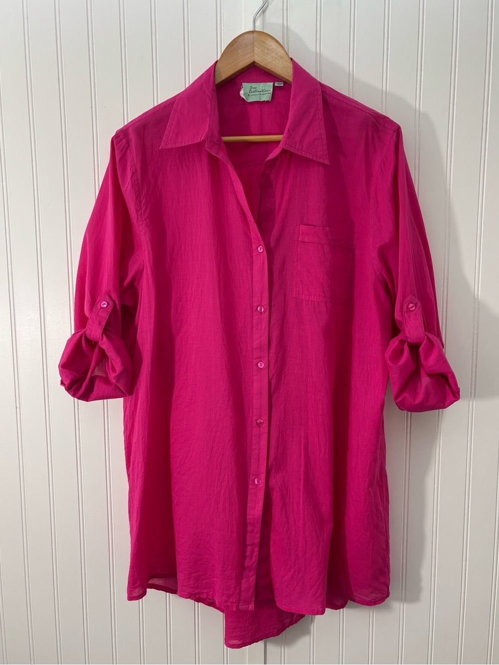 True Destinations Pink Cotton Coastal Tunic Button Down Shirt Coverup L - Picture 4 of 13